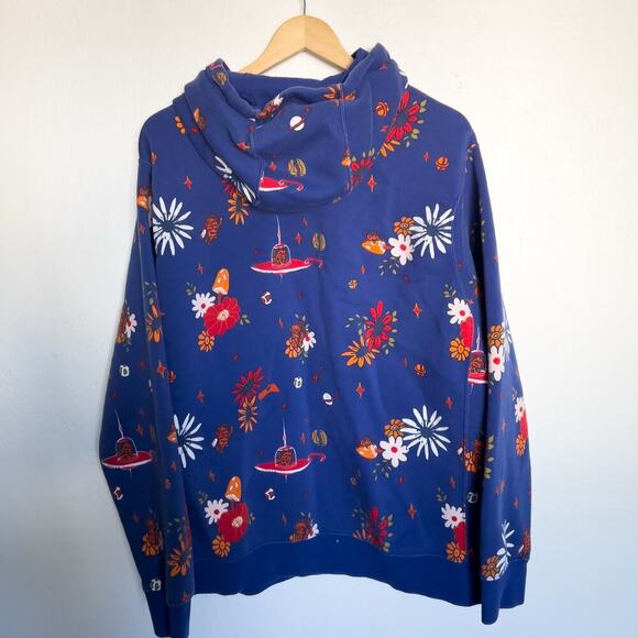 Nike Flower UFO lLub Hoodie XL Sweatshirt Blue Drawstring Embroidered Mushroom - Picture 2 of 10
